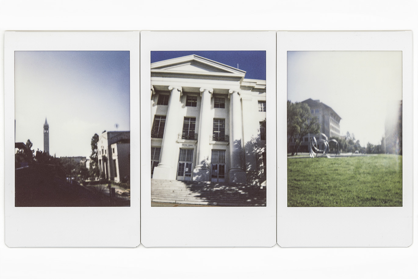 Set of three scanned polaroid photos showing various buildings from the UC Berkley campus.