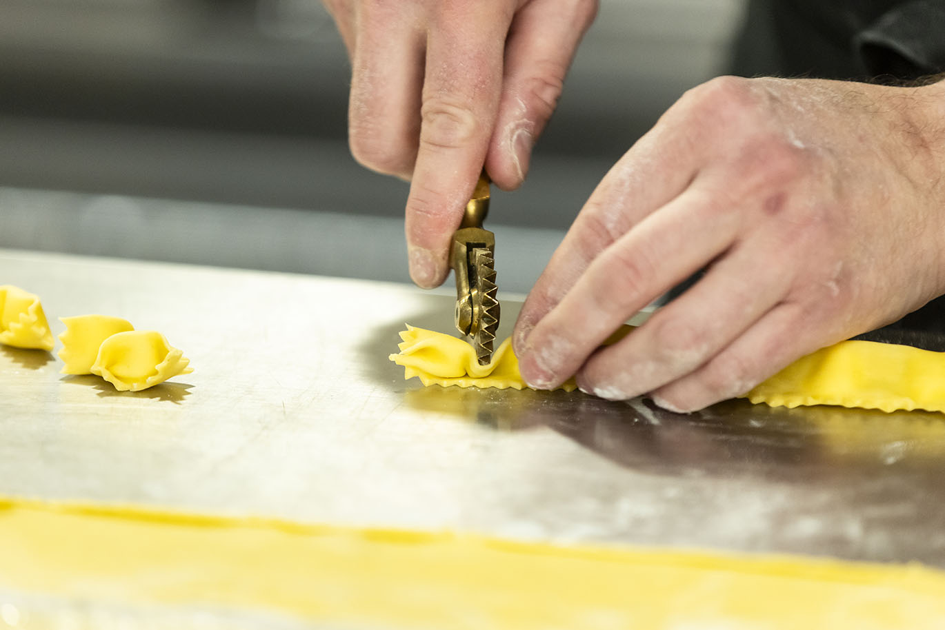 Culinary Arts - Chef Taricco Demo Italian Chef Paolo Taricco leads a hands-on pasta-making demonstration for Austin Community College Culinary Arts students, alumni, and industry partners on Wednesday, Jan. 28, 2025, in the Demonstration Kitchen at Highland Campus. Taricco, an instructor at Alba Accademia Alberghiera in Italy, is visiting as part of a partnership between the two programs, which includes a study abroad opportunity for ACC students in Italy.