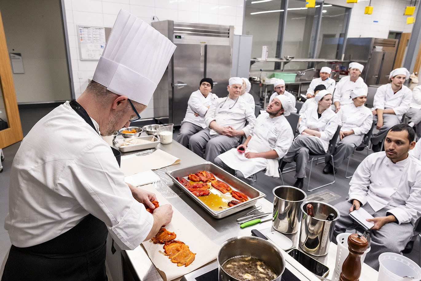 Culinary Arts - Chef Taricco Demo Italian Chef Paolo Taricco leads a cooking demonstration for Austin Community College Culinary Arts students on Thursday, Jan. 29, 2025, in the Demonstration Kitchen at Highland Campus. Taricco, an instructor at Alba Accademia Alberghiera in Italy, is visiting as part of a partnership between the two programs, which includes a study abroad opportunity for ACC students in Italy.