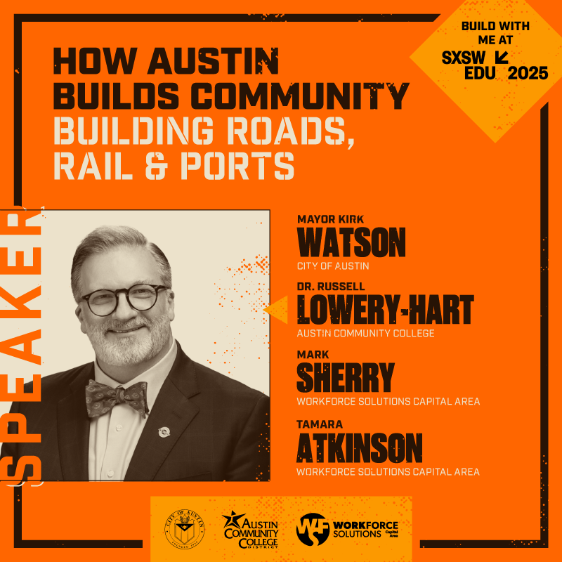 Graphic for SXSW EDU event with photo of ACC Chancellor