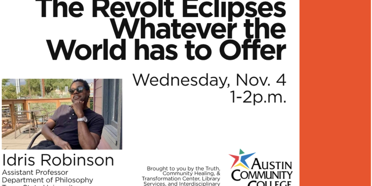 Engage With Author Idris Robinson at ACC’s Upcoming Author Talk on Nov. 4
