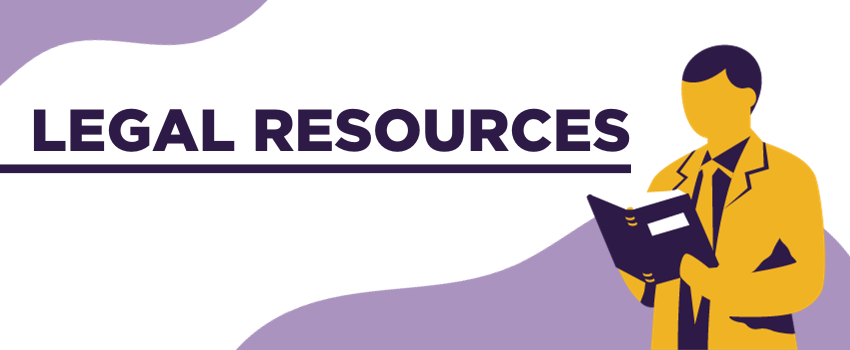 a banner that says legal resources and an image of a person in a suit holding a book 